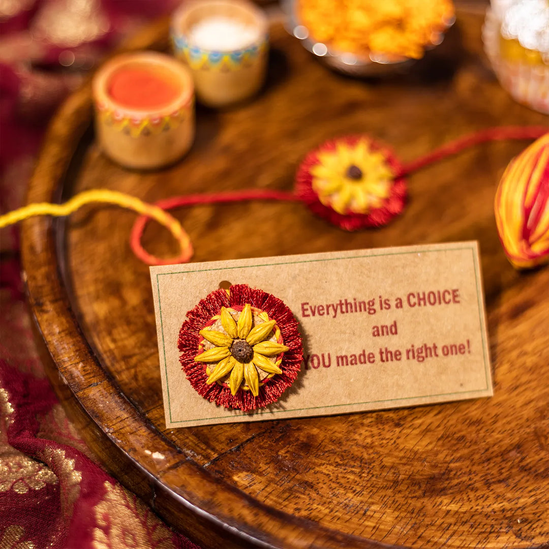 Akkad Bakkad Plantable Handmade Cork Rakhi Hamper With Roli Chawal - Open box with LOVE seed blocks