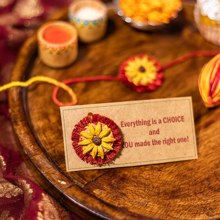 Akkad Bakkad Plantable Handmade Cork Rakhi Hamper With Roli Chawal - Open box with LOVE seed blocks