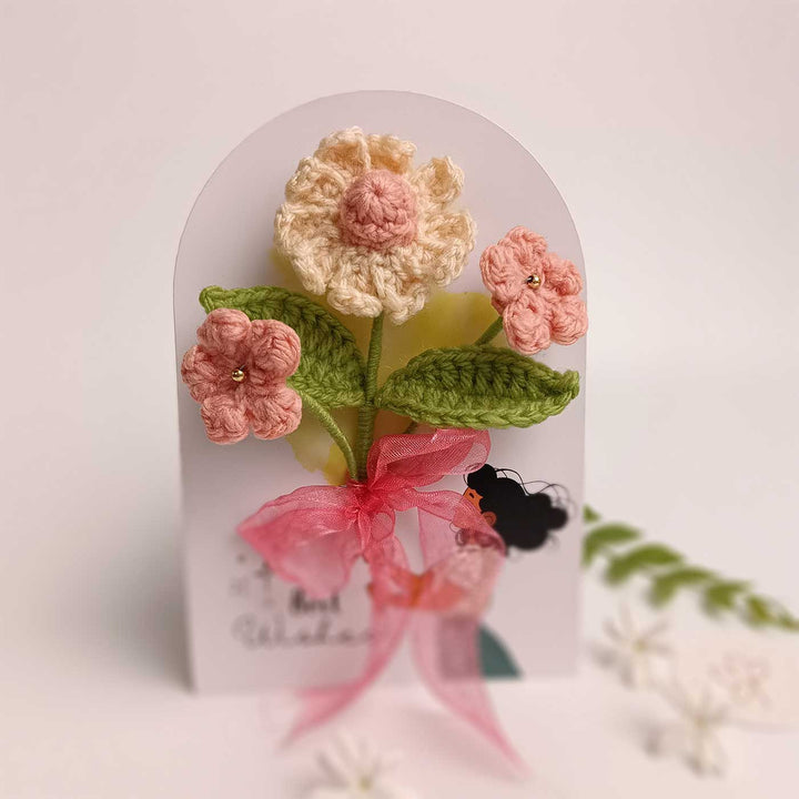 Handmade Crochet 3D Cream & Peach Floral Greeting Card
