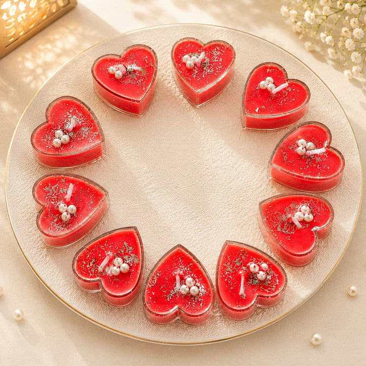 10 pc | Handmade Crimson Heart Rose Scented Soy Wax Tealight Candle