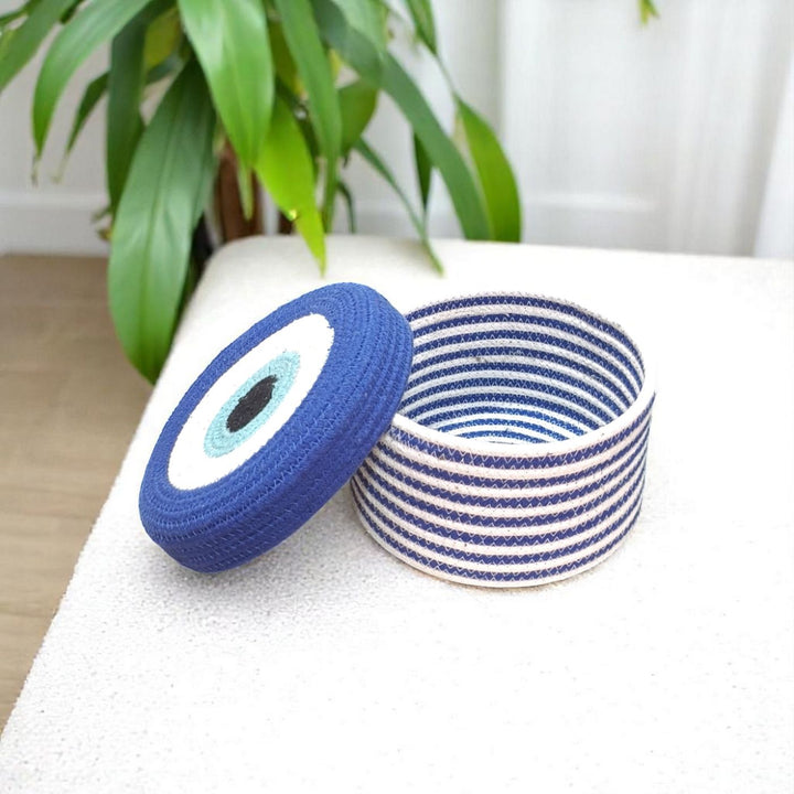Handmade Coil Basketry Evil Eye Cotton Rope Basket