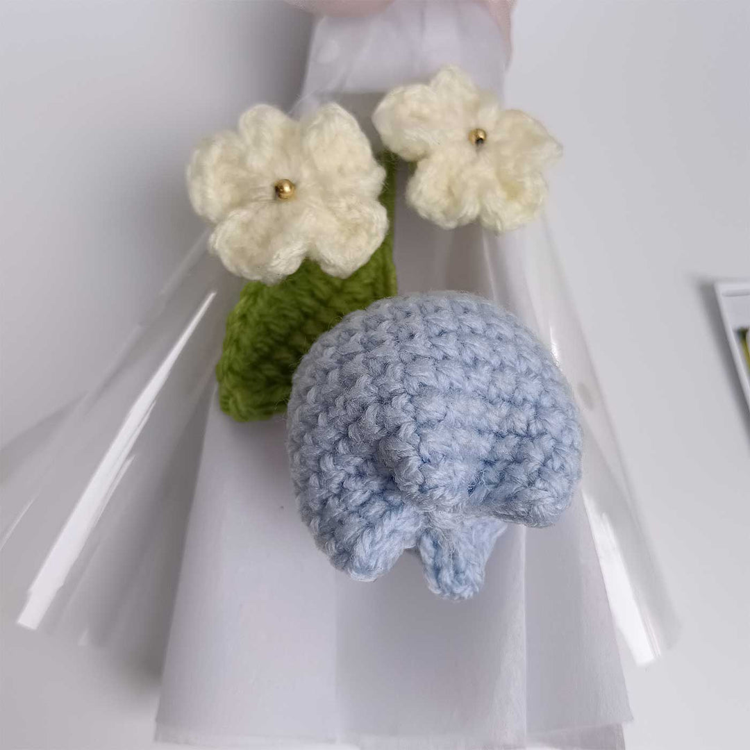 Handmade Crochet Blue Tulip Mini Flower Bouquet | Includes Photo & Greeting Card
