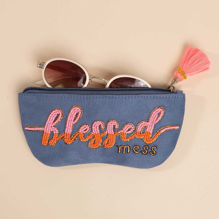 Handmade Embroidered Blessed Design Suede Sunglass Cover
