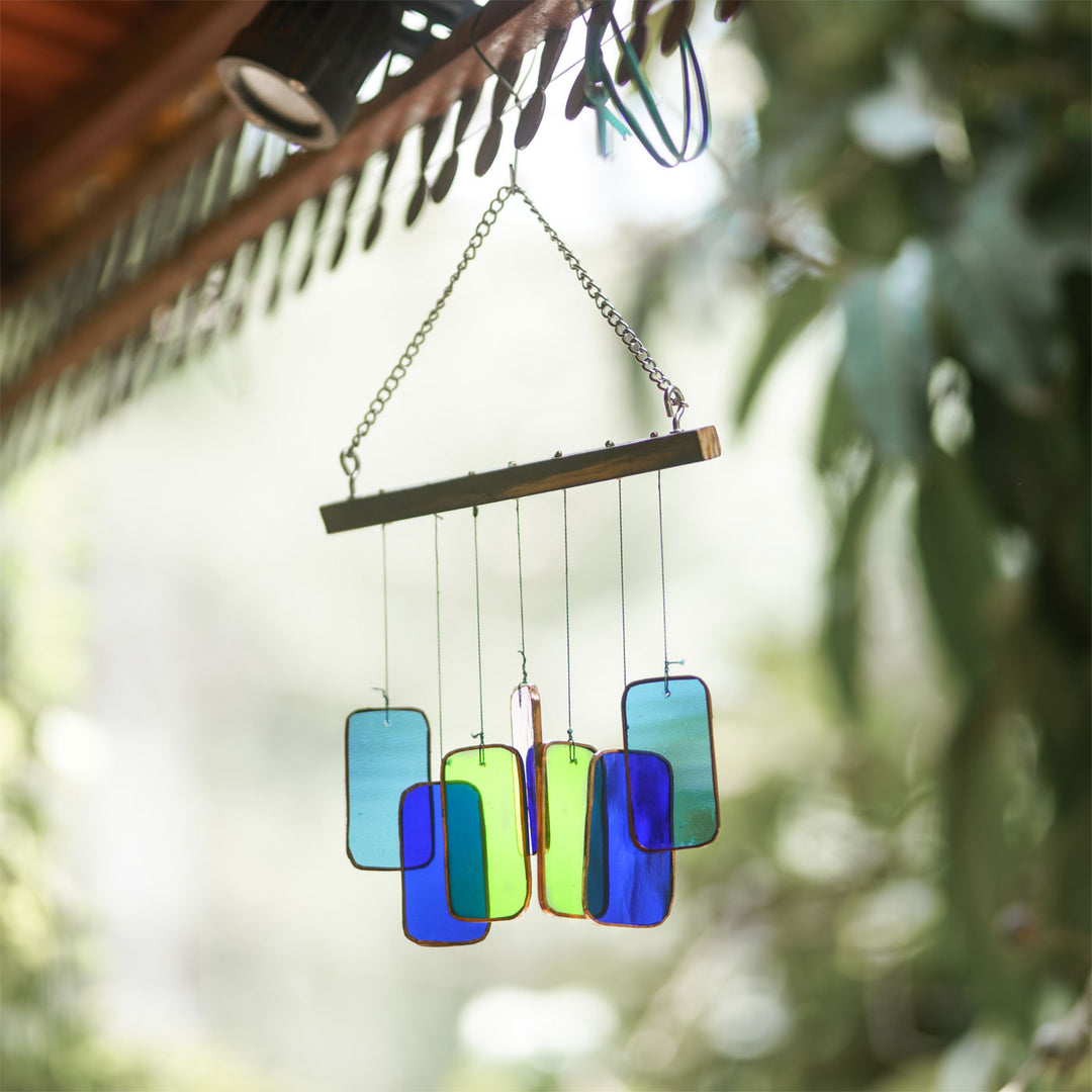 Blue Geometeric Stained Glass Windchime