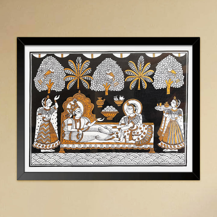 15 X 11 Inch | Lord Vishnu and Mata Laxmi Paper Phad Painting