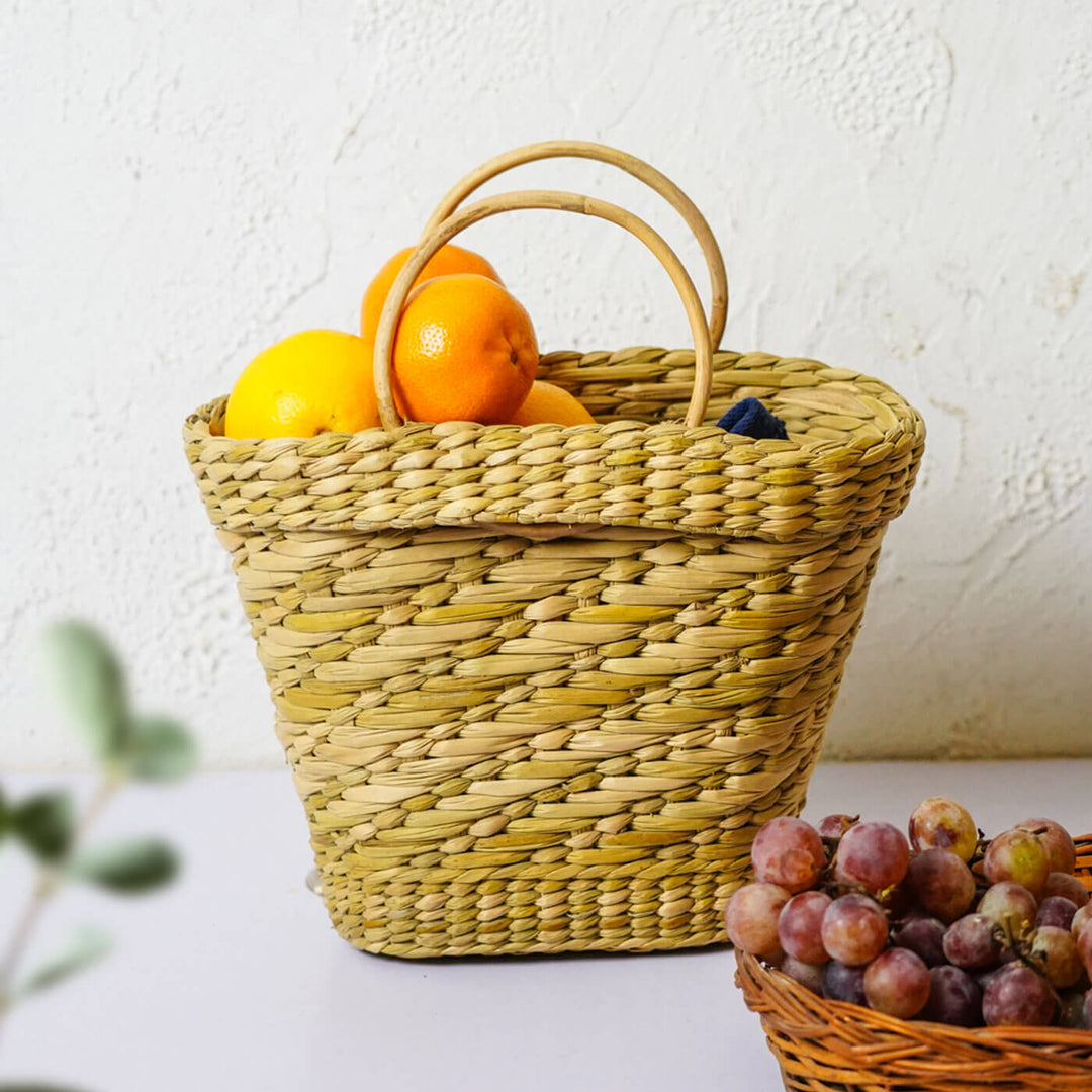 Handcrafted Kauna Grass Oval Fruit Basket