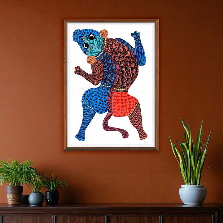6 x 8 Inch | Lion | Original Hand painted Tribal Gond Art Painting | Acrylic Paints On Paper
