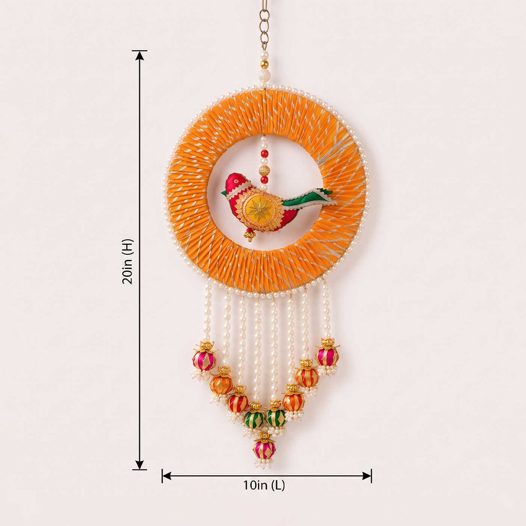 Handcrafted Chidiya Swing Gota Patti Bird Motif Wall Hanging with Beads & Pearls