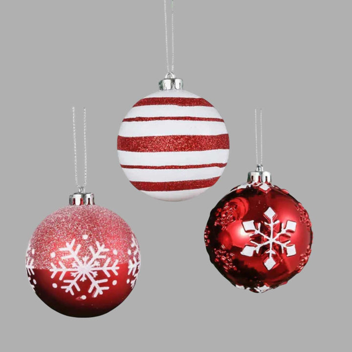 Christmas Ball Ornaments XMas Tree Hanging Decorations, Red & White christmas Balls, 16 pcs Box Set 