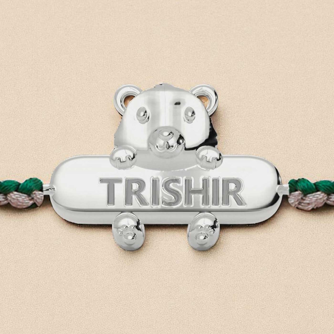 Personalized Handmade Bear Design Silver Kids Rakhi