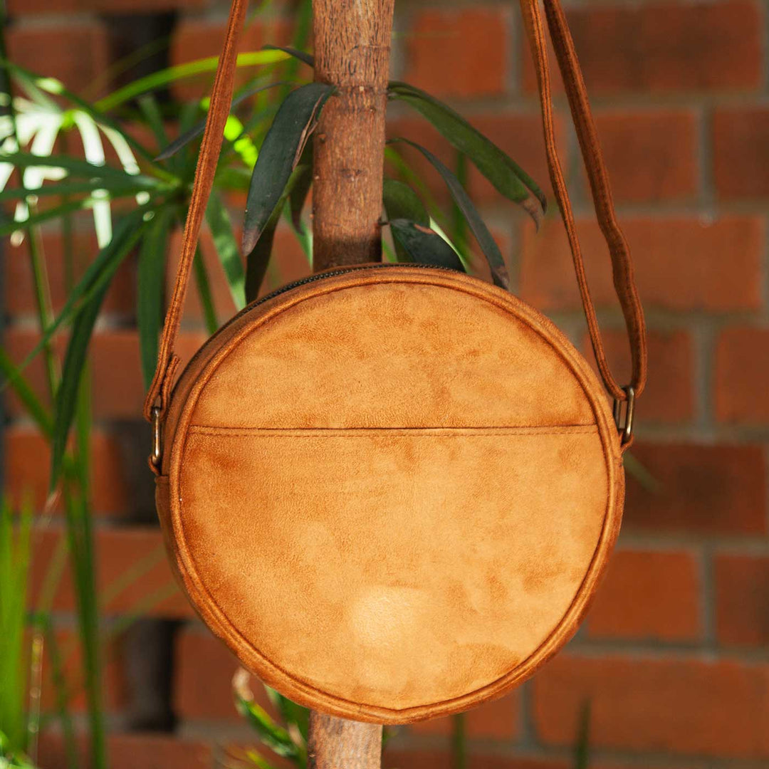 Personalized Embroidered Bee & Wildflowers Round Sling Bag