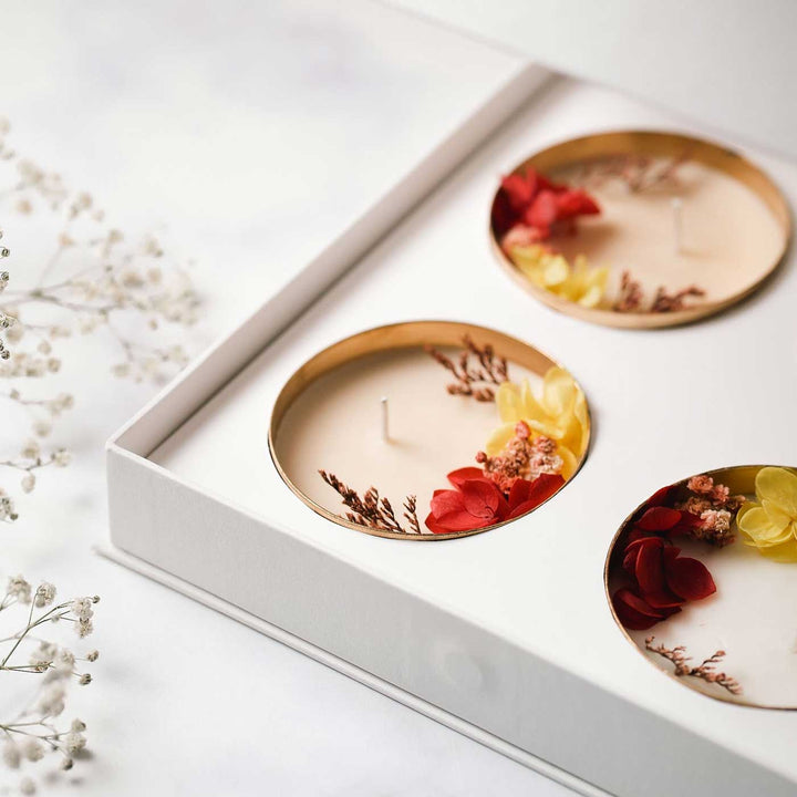 3 Inch | Handmade Copper Finish Urli Scented Candle With Dry Flowers | Set of 4