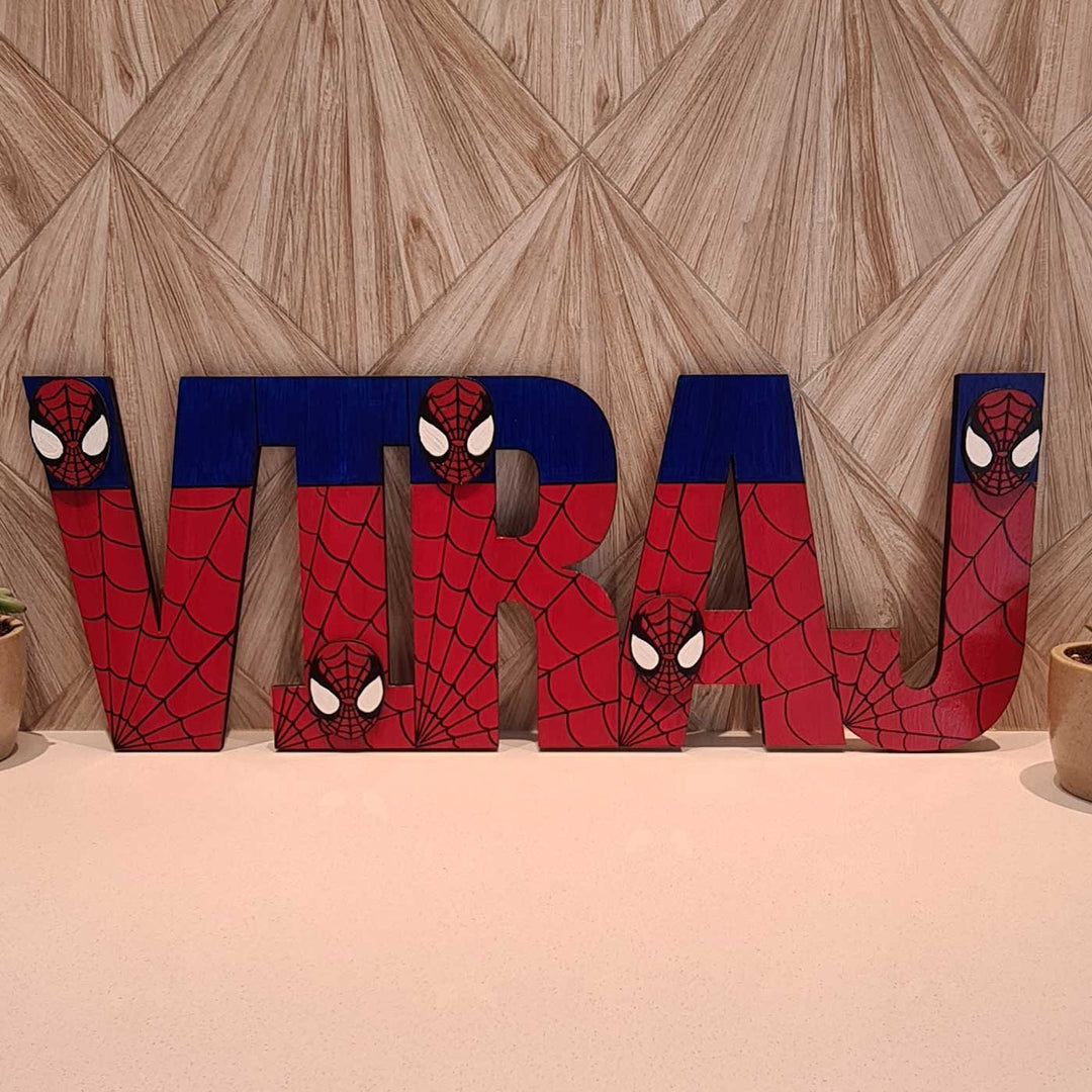 Personalized Spiderman Theme MDF Wood Kids Name Plate