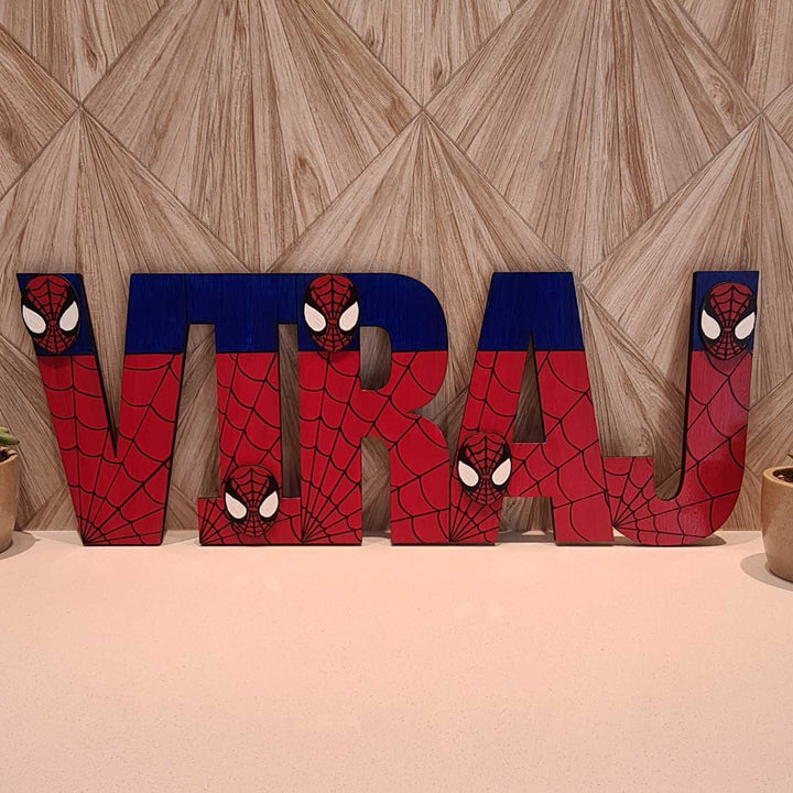 Personalized Spiderman Theme MDF Wood Kids Name Plate