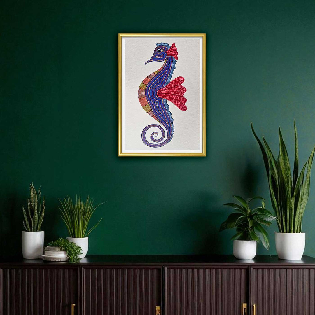11 x 15 Inch | Sea Horse in Dots | Original Hand Painted Bhill Painting | Acrylic Paints On Paper