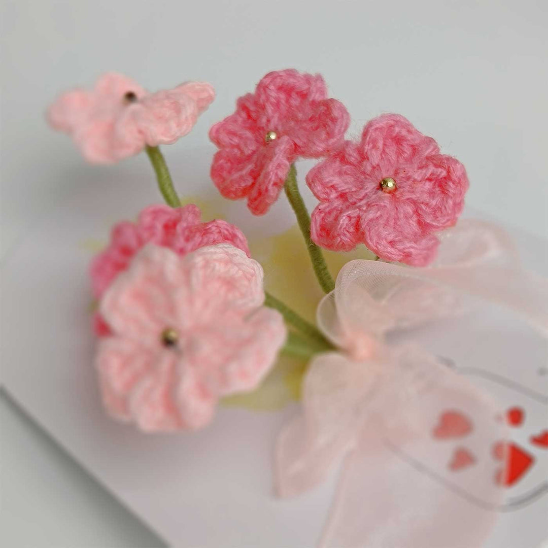 Handmade Crochet 3D Pink Floral Greeting Card