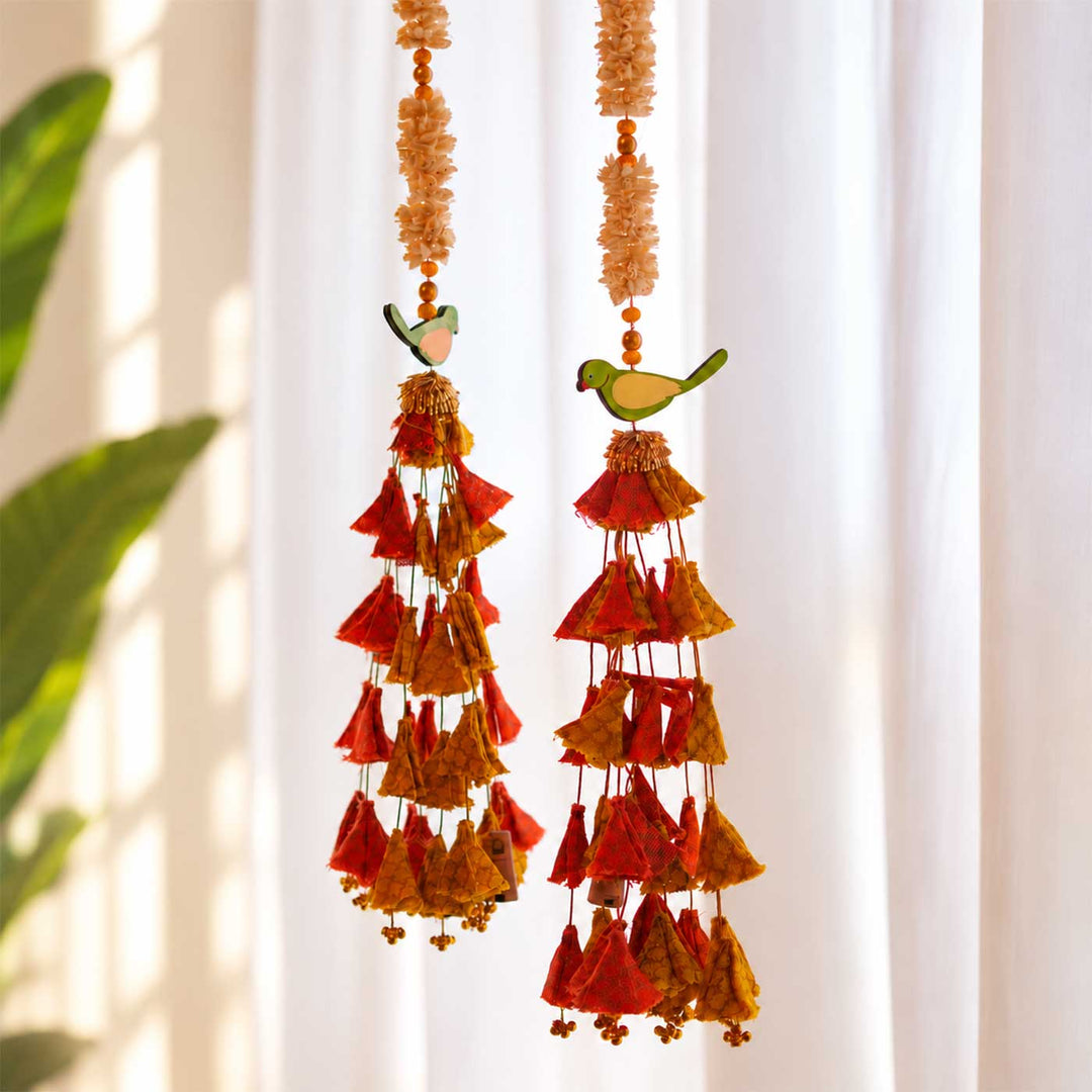 2 Pc | Handmade Parandi Parrot Jute Wall Hanging Strings With LED Lights & Shola Accents