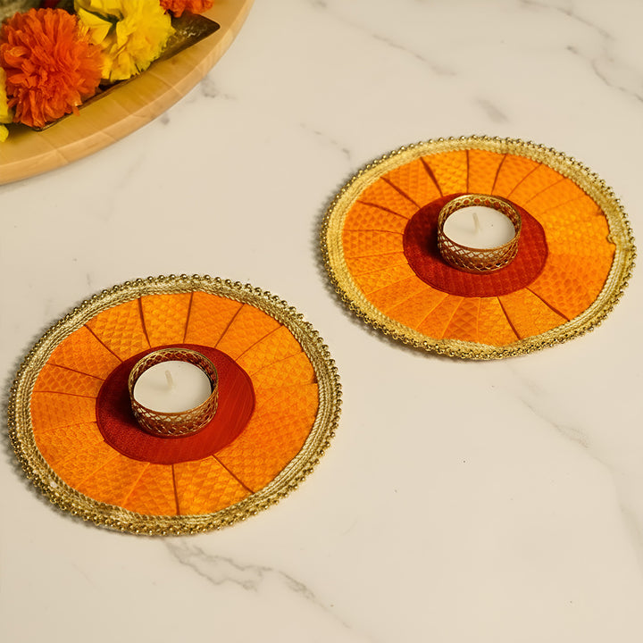 8 Inch | Handmade Khun Fabric Pooja Asan/Rangoli Mat | Set Of 2