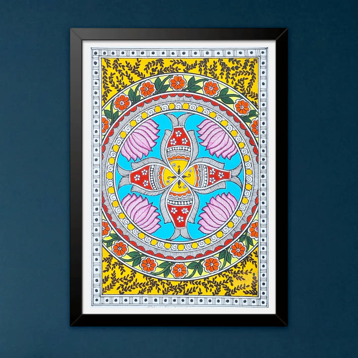 8 x 5 Inch | Kamal Jalchakra | Original Hand Painted Madhubani Painting On Paper