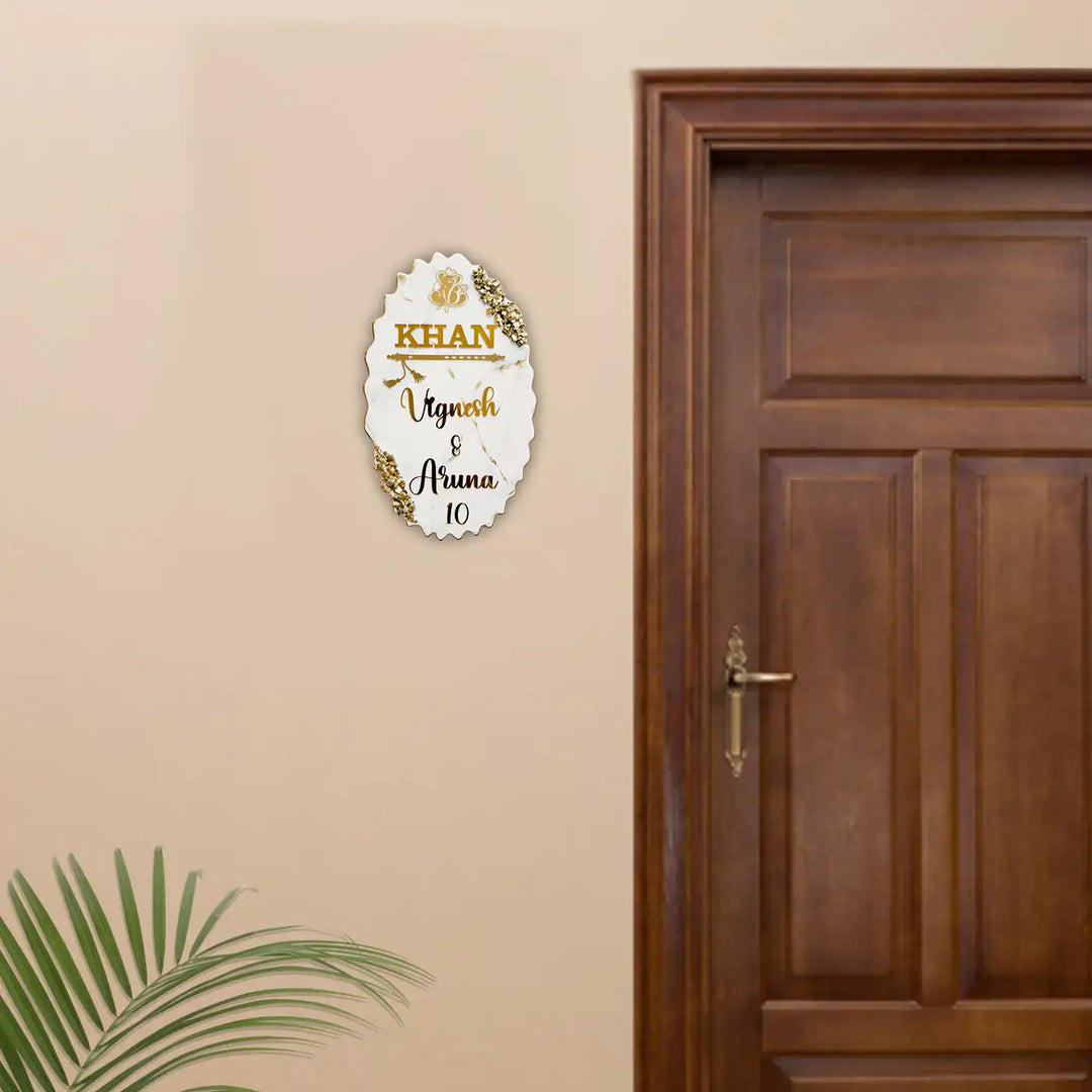 Personalized Gold & White Ganesha Theme Resin Name Plate