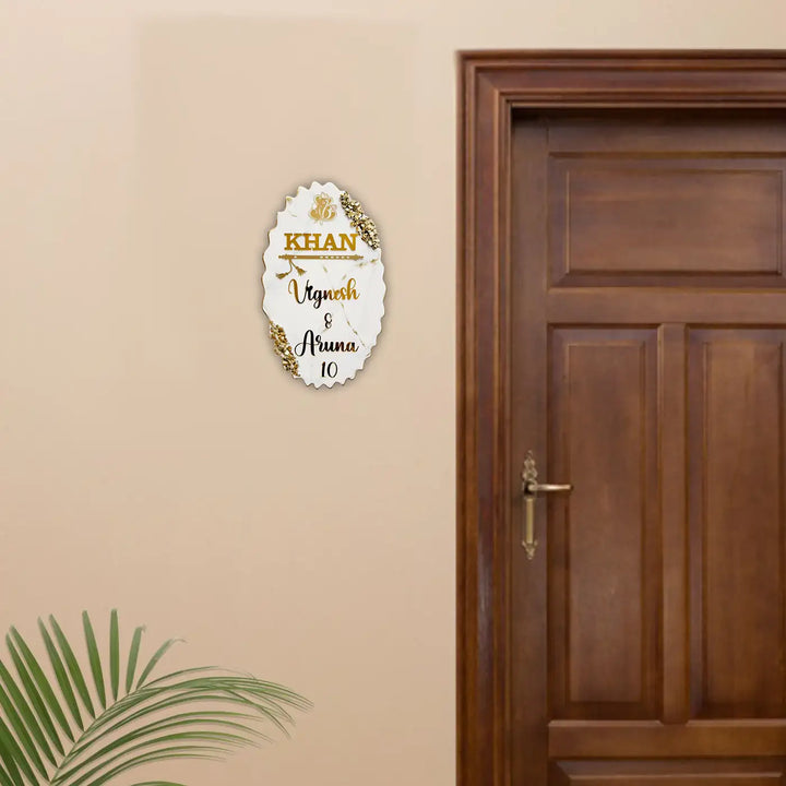 Personalized Gold & White Ganesha Theme Resin Name Plate