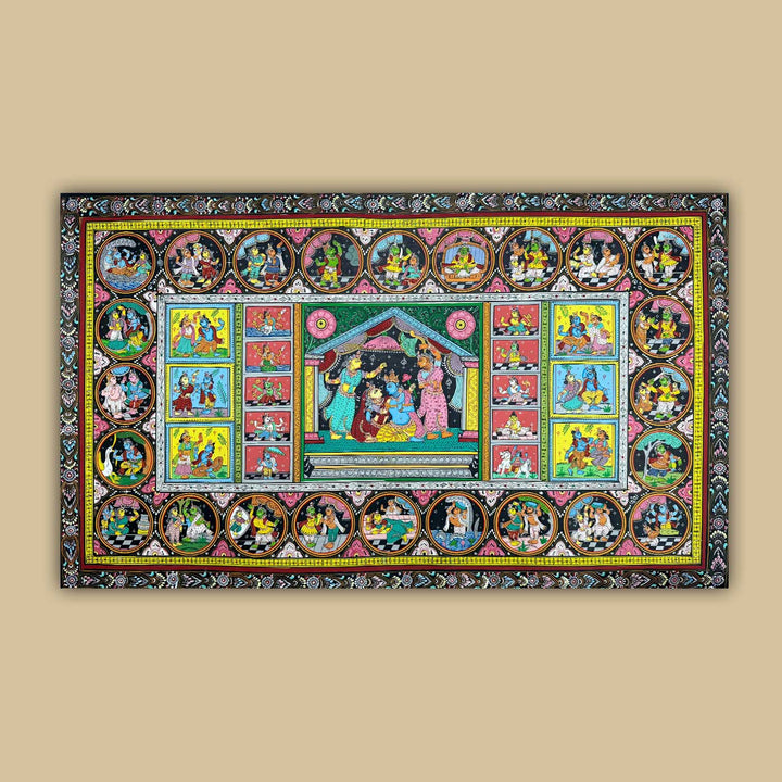 36 X 24 Inch | Handmade Canvas Krishna Rasleela With Dashavataar Painting
