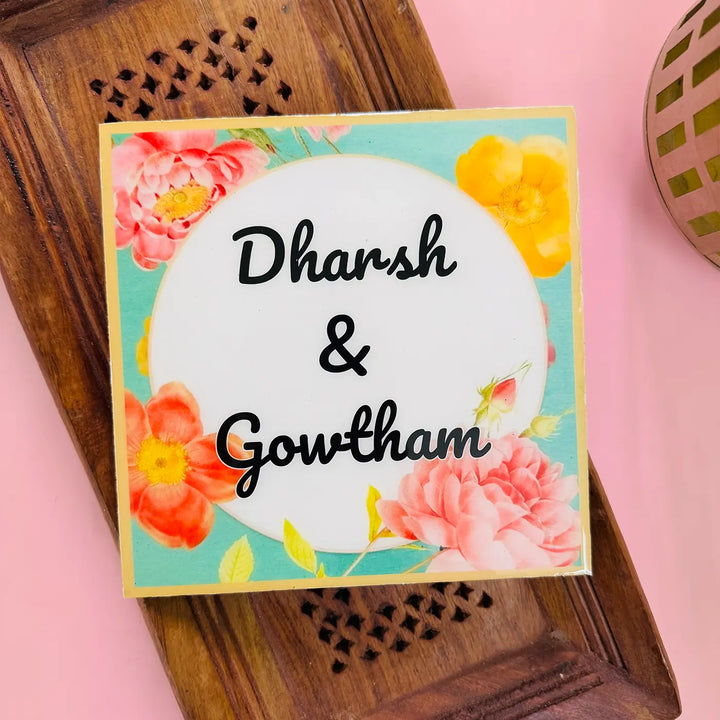 Personalized Multicolor Floral Theme Resin Name Plate