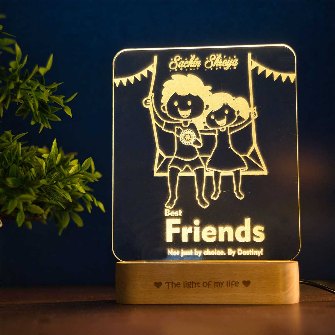 Personalized Engraved Swinging Siblings Acrylic Table Lamp