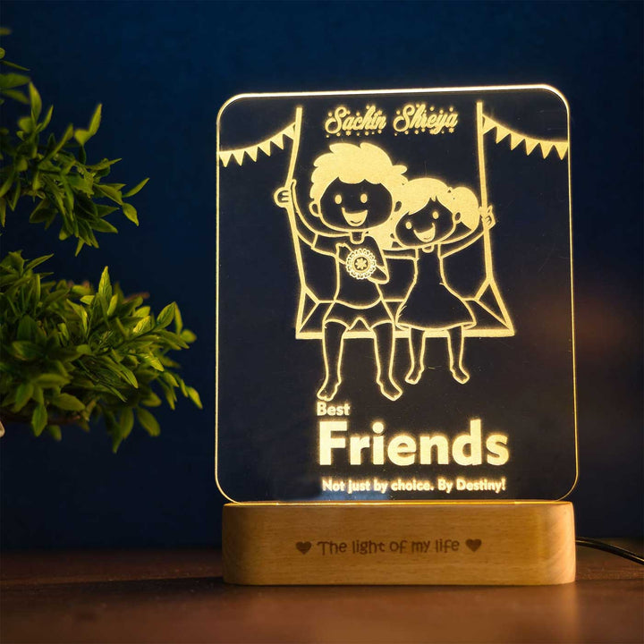 Personalized Engraved Swinging Siblings Acrylic Table Lamp