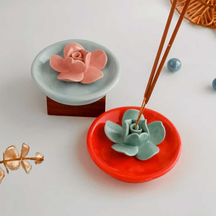 Handmade Rose Bliss Ceramic Incense Stick Holder
