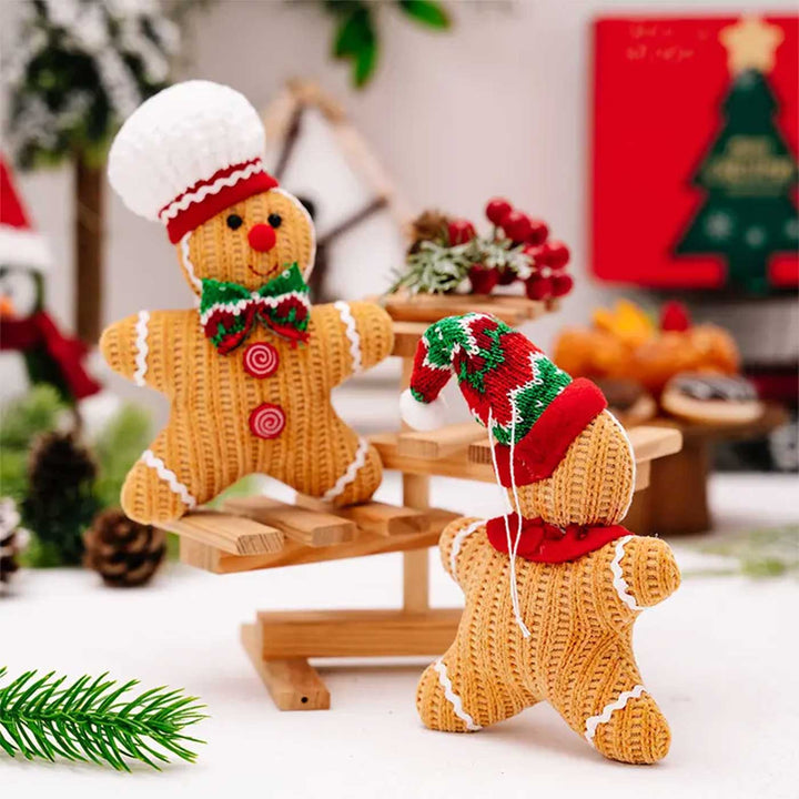 Handmade Gingerbread Knitted Woolen Ornaments For Christmas Tree Decoration | Set Of 2
