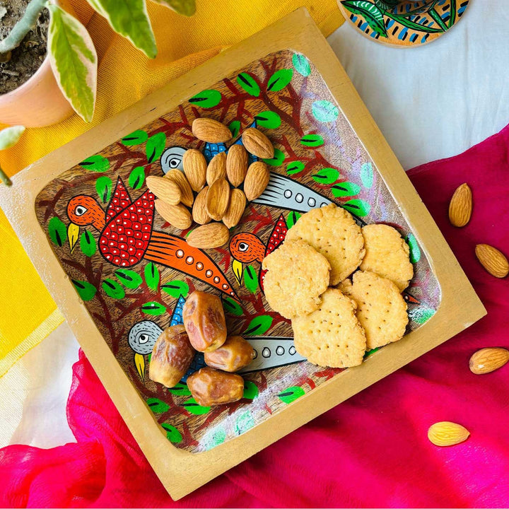 Hand-Painted Pattachitra Chiraiya Wooden Hamper | Set Of 9
