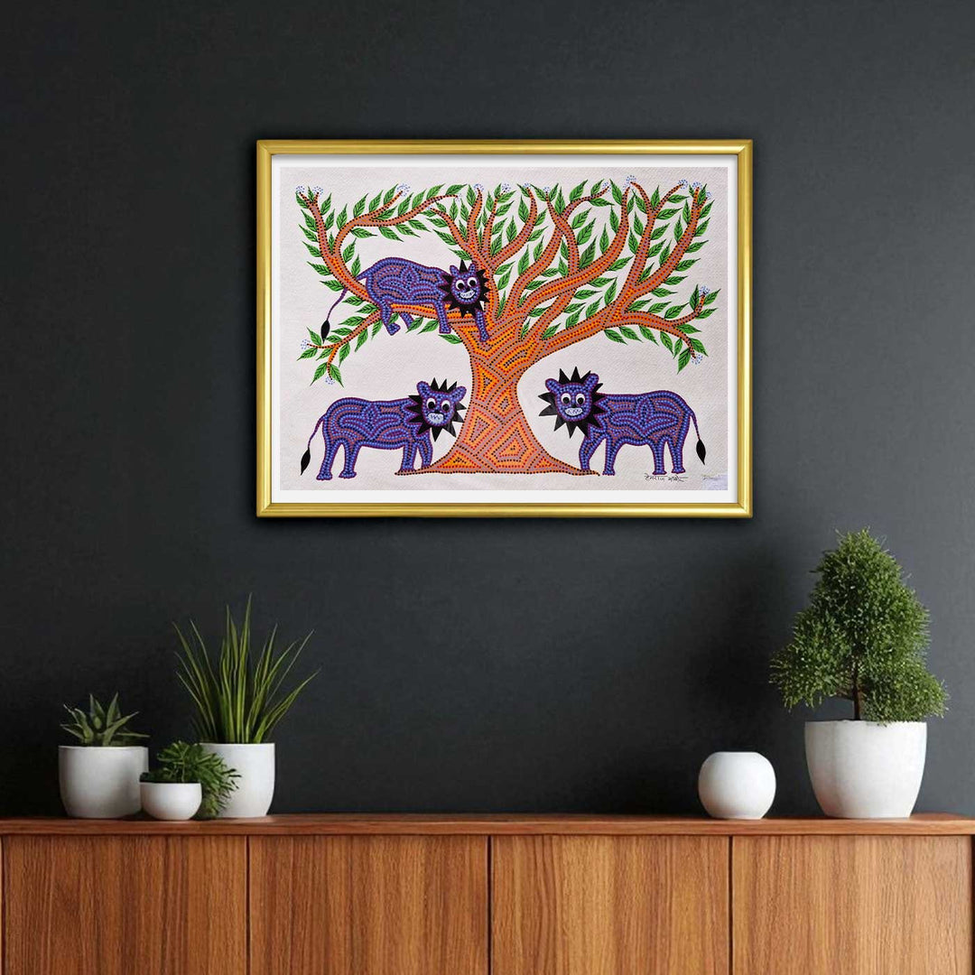 11 x 15 Inch | Shade Of The King’s Tree | Original Hand Painted Bhill Painting | Acrylic Paints On Paper