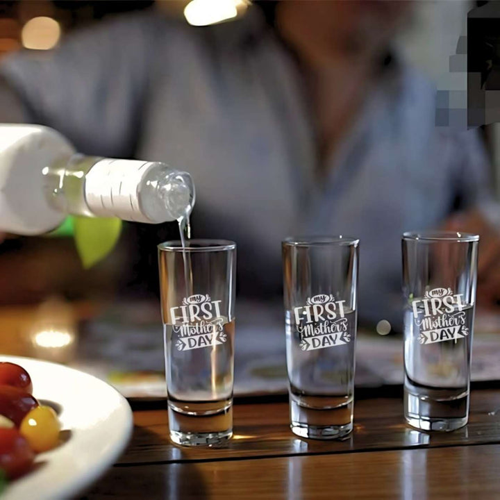 Engraved First Mother's Day Theme Shot Glass | Set of 2 | 65 ml