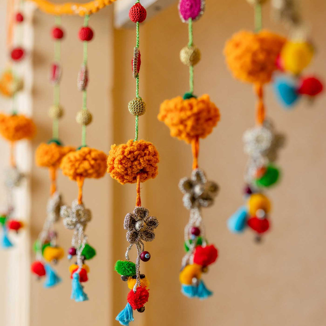 49 Inch | Intricate Realistic Crochet Genda Phool Marigold Design Cotton Toran