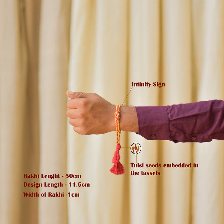 Plantable Anant Sutra Rakhi With Tulsi Seed Mud Ball, Roli-Chawal & Greeting Card For Brother
