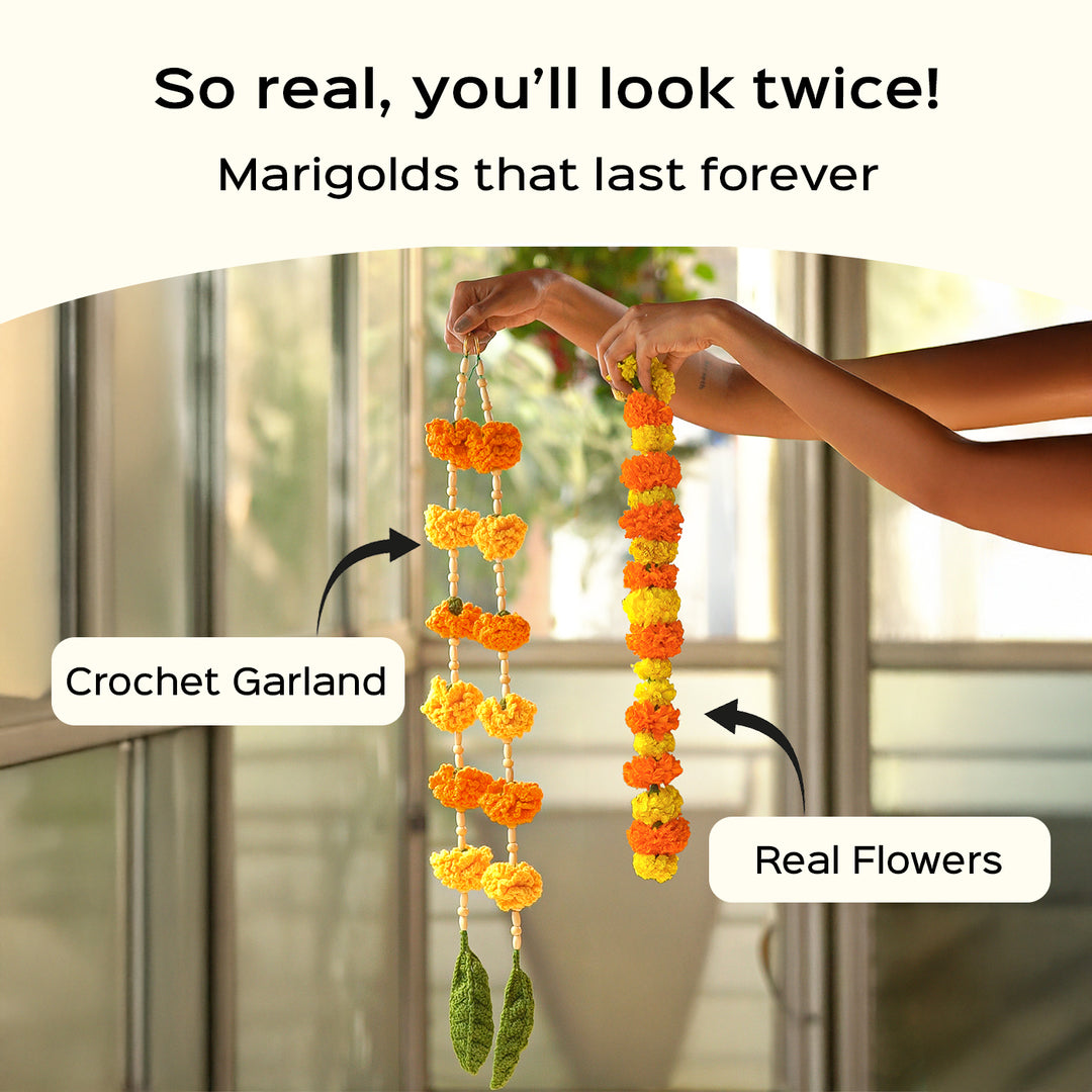 Handmade Ashok Patta & Marigold Flower Crochet Hanging