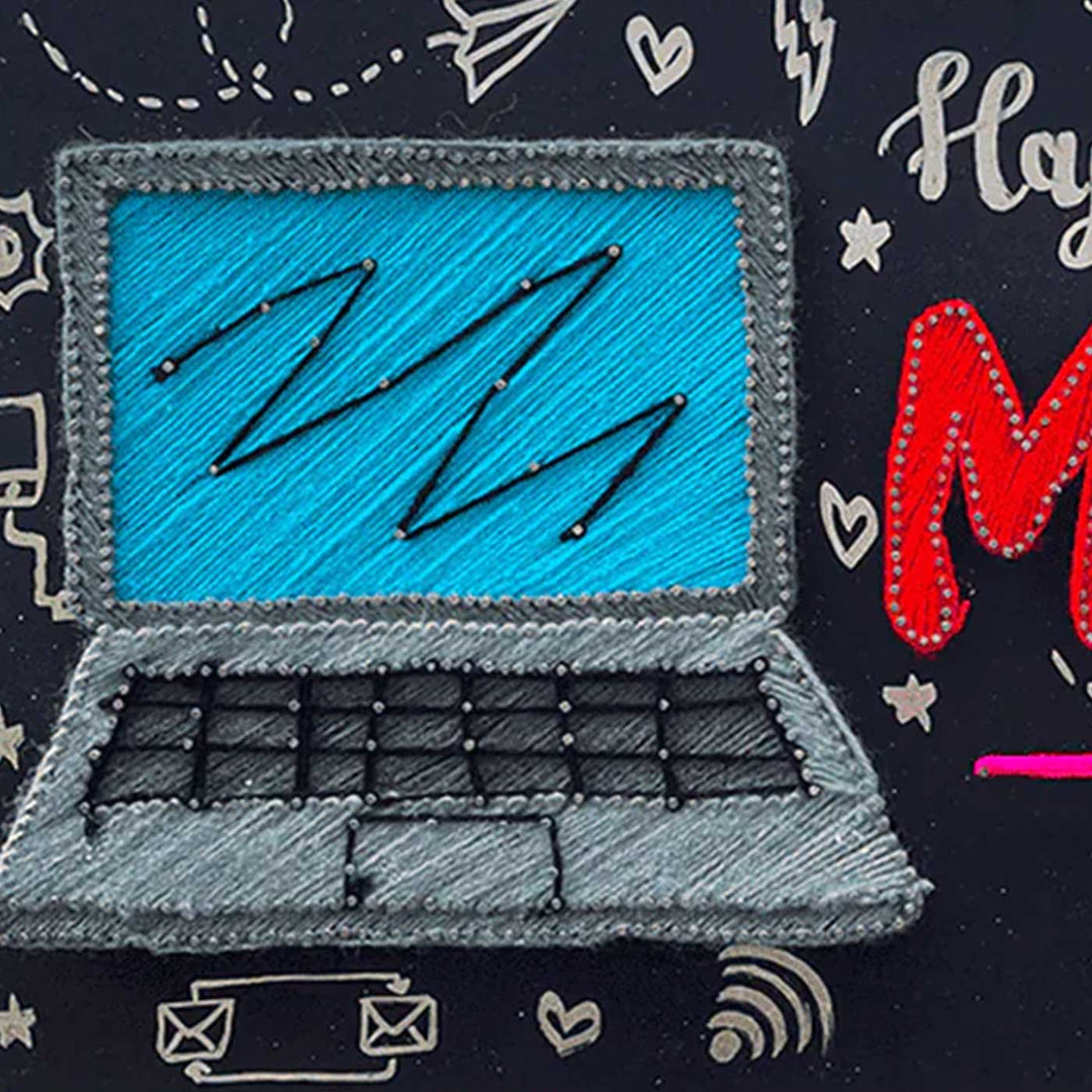 Photo Personalized String Art Laptop Theme Wooden Name Plate