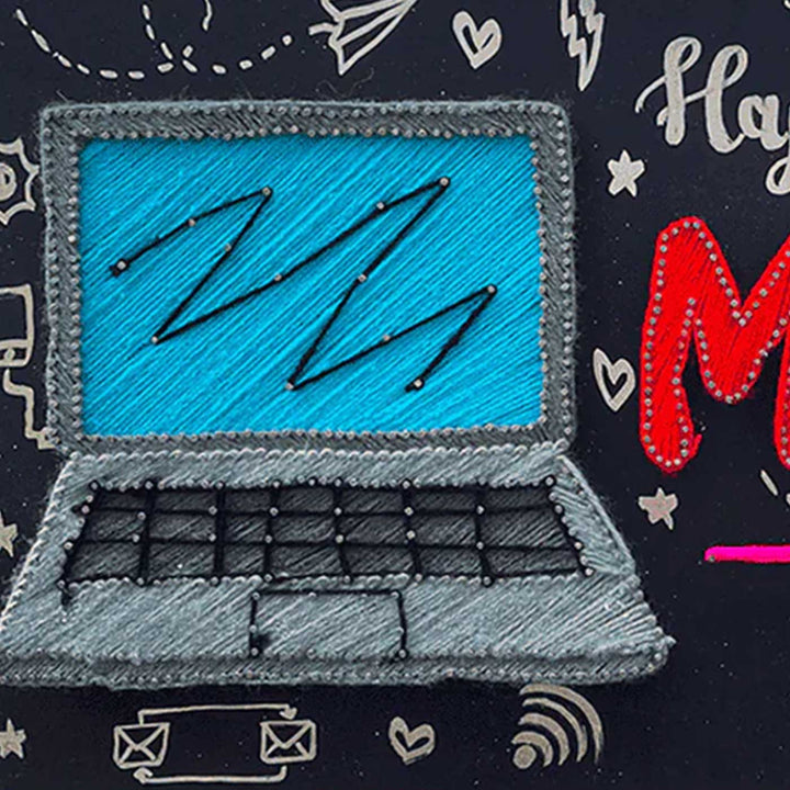 Photo Personalized String Art Laptop Theme Wooden Name Plate