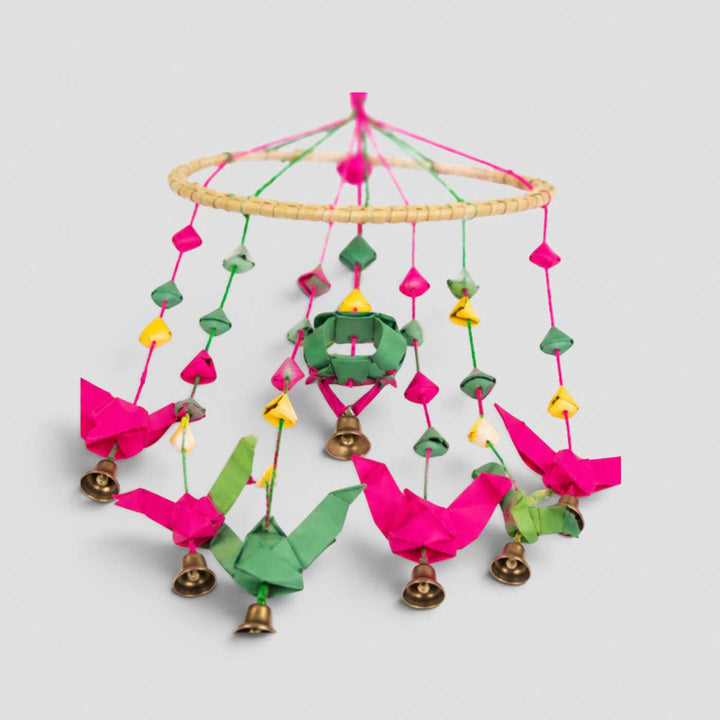 Handcrafted Palm Leaf Parrot Strings On Ring Hanging With Bells