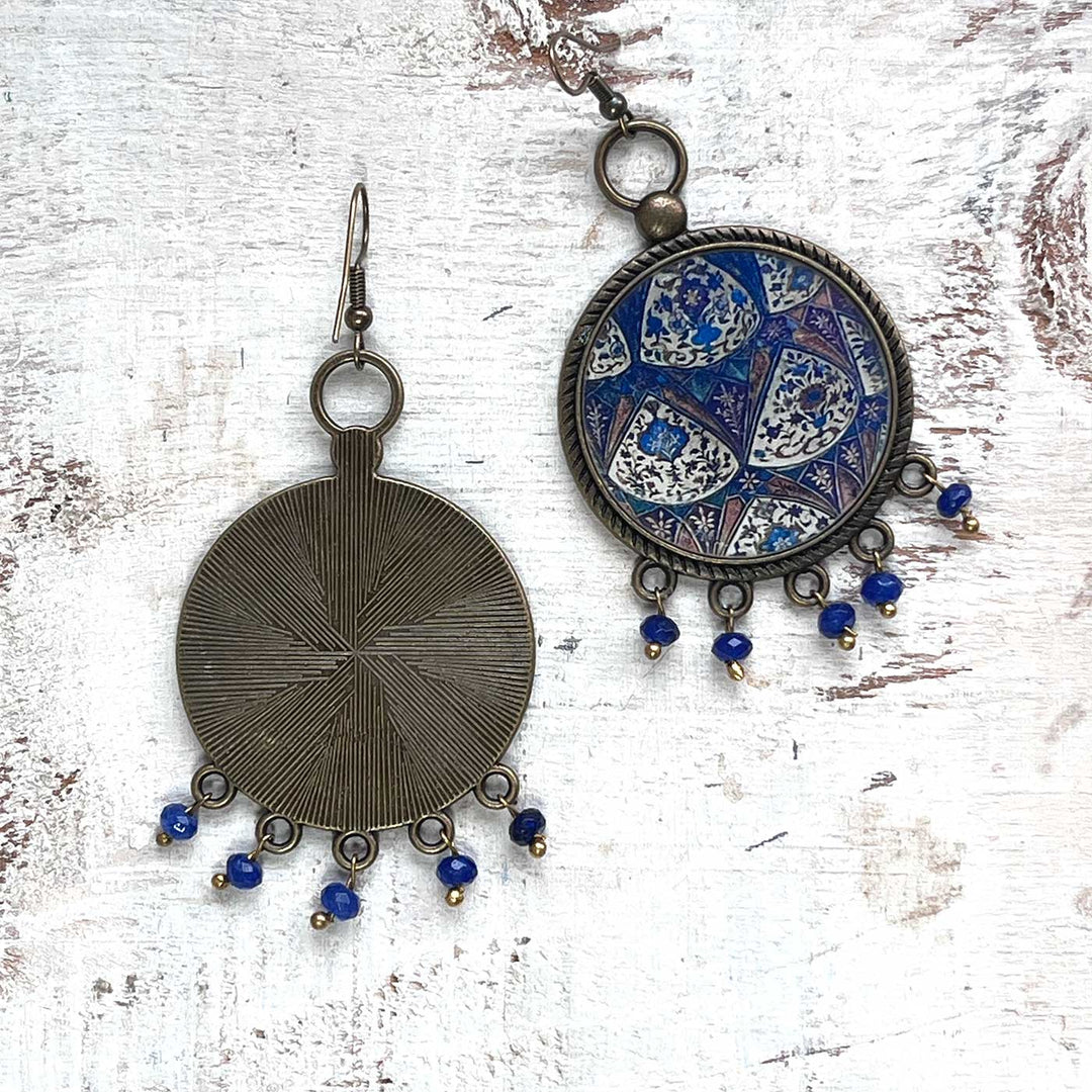Safdarjung Tomb Inspired Blue Geometry Metal Earrings