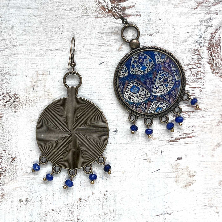 Safdarjung Tomb Inspired Blue Geometry Metal Earrings