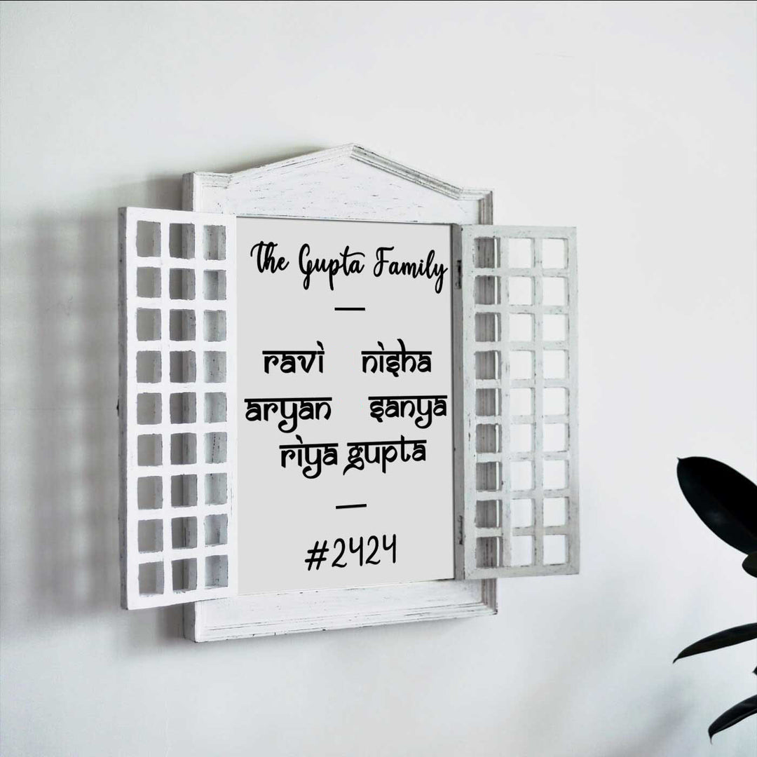 Classic French Window Personalized Distress Finish Pine Wood Nameplate