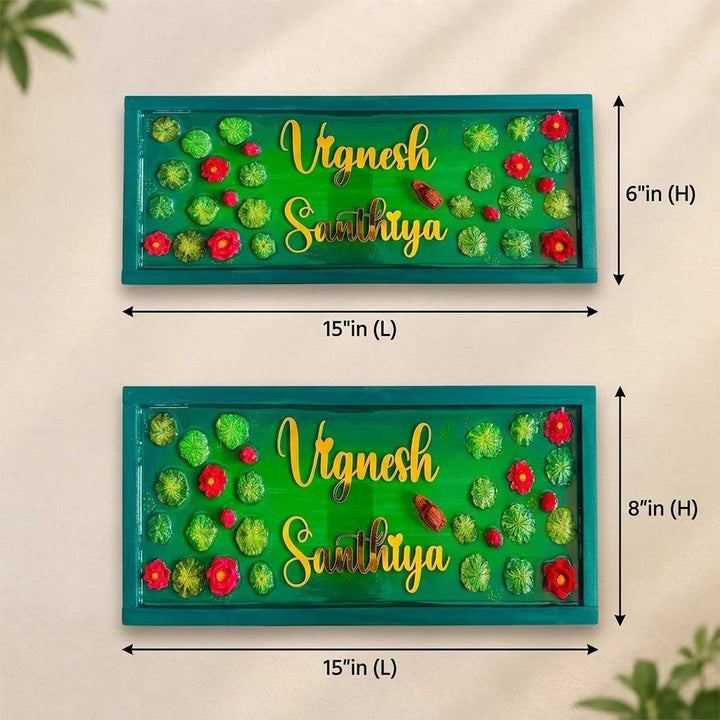 Lily 3D Personalized Slim Rectangle Resin & Teak Wood Name Plate With Acrylic Letters For Home
