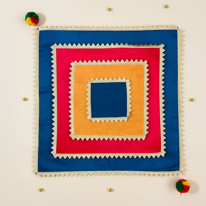 Handmade Square Raw Silk Pooja Asan/Rangoli Mat | Set Of 4
