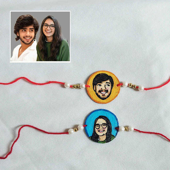 Photo Personalized Hand-Painted Caricature Rakhi | Set Of 2