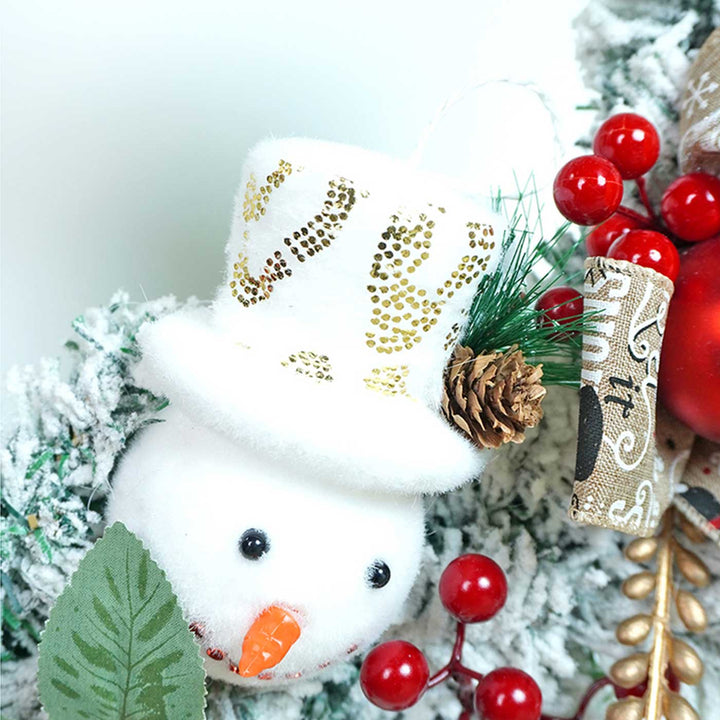 Snowman Berries & Jute Accents Wreath For Christmas Wall Decoration