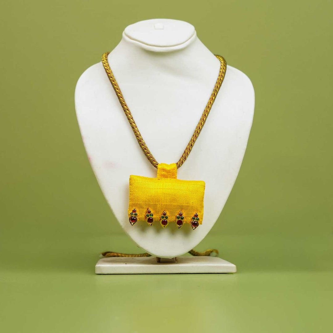 Handmade Yellow Temple Droplets Mulberry Silk Necklace