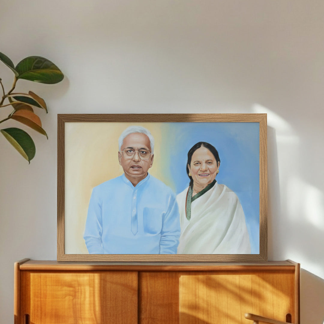 Photo Personalized Hand Painted Portrait With Premium Wooden Frame