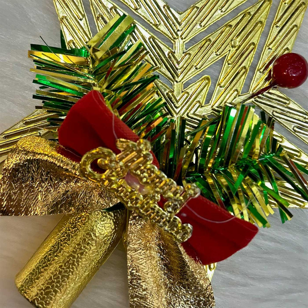 Lightweight Reusable Holly & Pine Gold Star Christmas Tree Topper